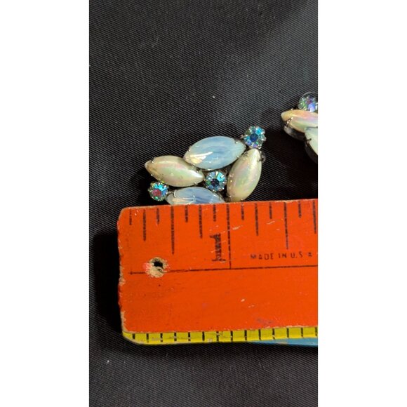 Vintage Aurora Borealis Rhinestone Clip-On Earrings With Opalescent Marquise Sto - Picture 7 of 7
